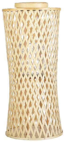 Lampáš na sviečku prírodný bambusové drevo 58 cm so skleneným držiakom na sviečku boho štýl interiér