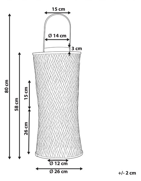 Lampáš na sviečku prírodný bambusové drevo 58 cm so skleneným držiakom na sviečku boho štýl interiér