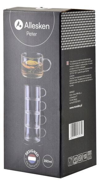 Mondex Súprava 4 ks hrnčekov PETER GREY 350 ml sivá