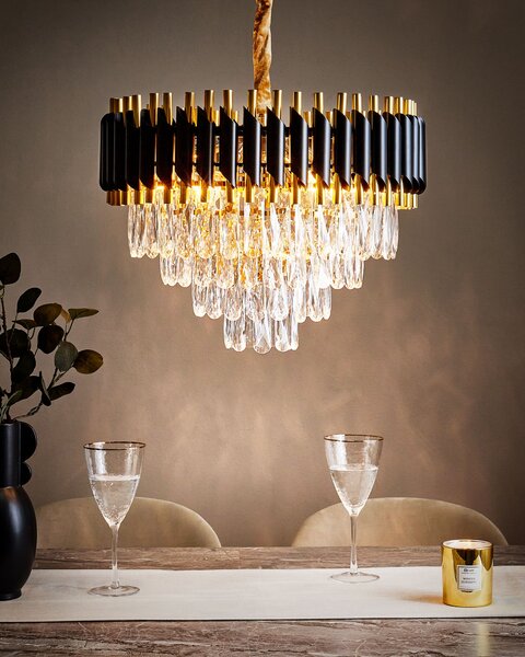 Luster zlatá čierna železný závesná lampa s krištáľmi glamour štýl obývacia izba
