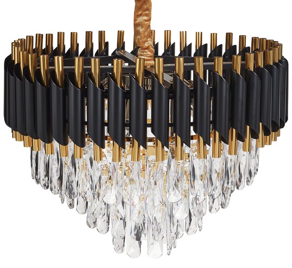 Luster zlatá čierna železný závesná lampa s krištáľmi glamour štýl obývacia izba