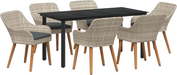 Maison Exclusive - Záhradný jedálenský set s vankúom 7 pcs Svetlosivá polyratan