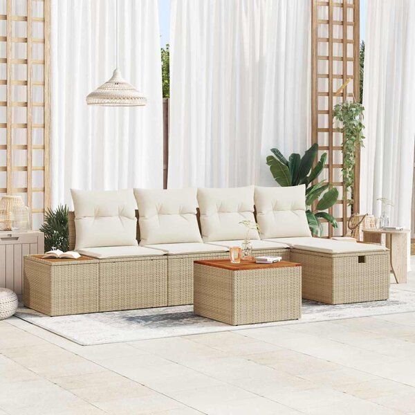 Maison Exclusive - Záhradná súprava s vankúmi 6 ks Béová Poly-rattan