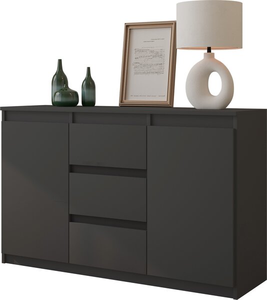 FURNICA - MIKEL - Komoda s 3 zásuvkami a 2 dvierkami - antracitovo sivá V75cm Š120cm H35cm
