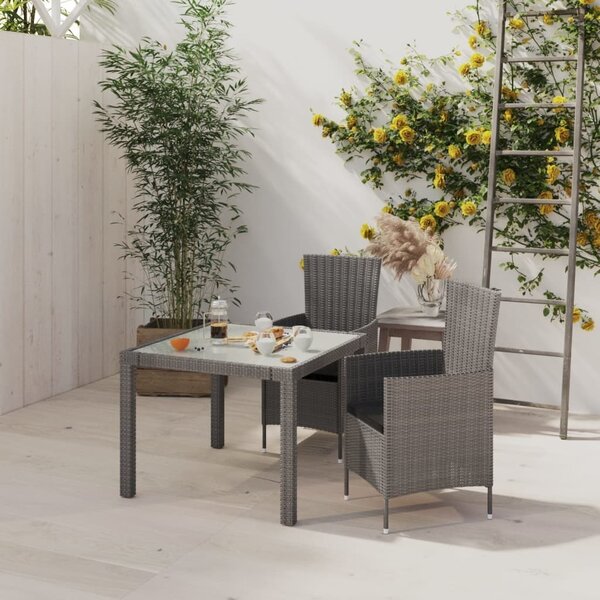 Maison Exclusive – 3-dielna záhradná jedálenská súprava s vankúmi, polyrotang, sivá