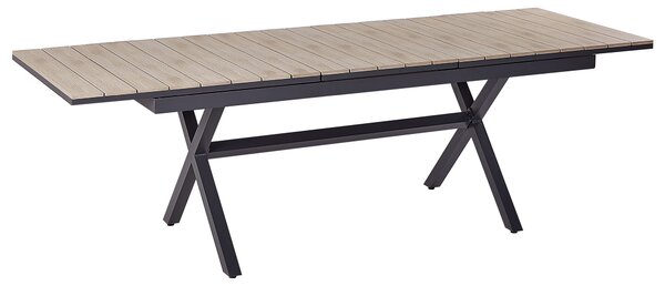 Rozkladací záhradný jedálenský stôl grafitová sivá svetlé drevo hliník 184/242 x 76 cm moderný štýl záhrada exteriér