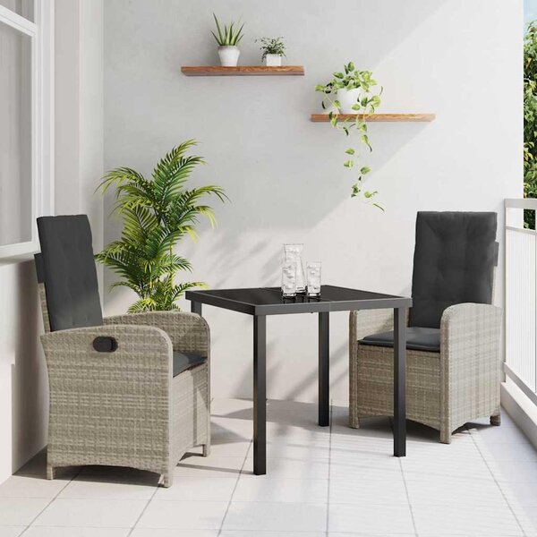 Maison Exclusive - Záhradná jedálenská súprava s vankúmi 3 ks Svetloedá Poly-rattan