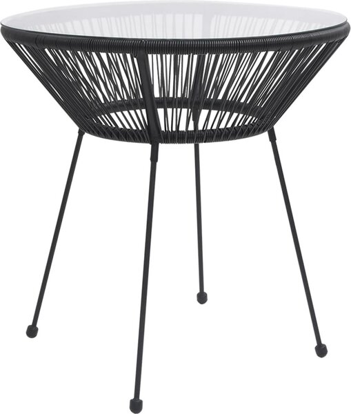 Maison Exclusive – Záhradný jedálenský stôl, ierny, Ø 70 x 74 cm, ratan a sklo