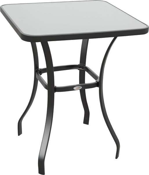 Outsunny Záhradný sklenený stôl Bistro stôl Balkónové tvrdené sklo + kov 68,5 x 68,5 cm ierna 84B-035