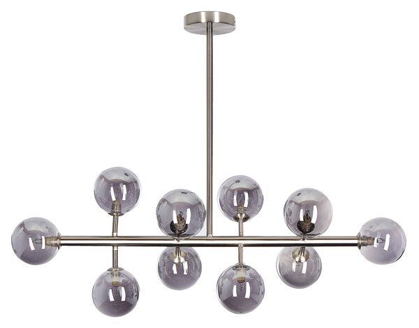 Závesná lampa strieborná oceľ sklo 10 svetiel okrúhle tienidlá na strop moderný glamour štýl obývačka jedáleň spálňa