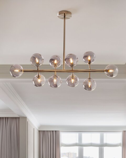Závesná lampa strieborná oceľ sklo 10 svetiel okrúhle tienidlá na strop moderný glamour štýl obývačka jedáleň spálňa