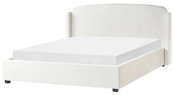 Posteľ s úložným priestorom krémová biela látkové čalúnenie 180 x 200 cm škandinávsky moderný minimalistický dizajn