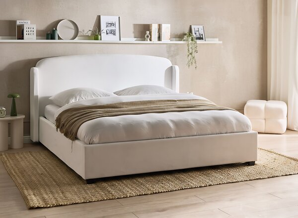Posteľ s úložným priestorom krémová biela látkové čalúnenie 180 x 200 cm škandinávsky moderný minimalistický dizajn