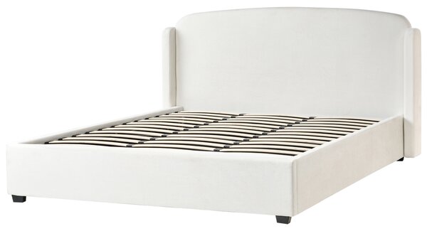 Posteľ s úložným priestorom krémová biela látkové čalúnenie 180 x 200 cm škandinávsky moderný minimalistický dizajn