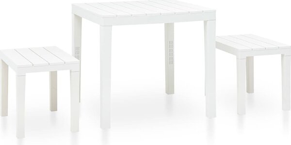 Maison Exclusive - Záhradný stôl s 2 lavicami, plast, biely