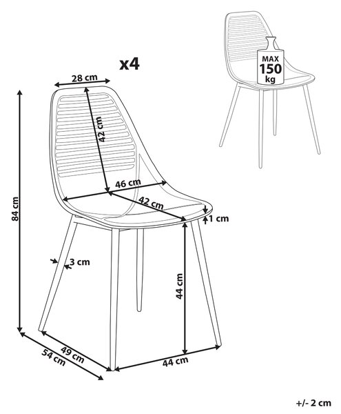 Sada 4 jedálenských stoličiek béžová sedadlo zo syntetiky kovové nohy moderný minimalistický štýl kuchyňa jedáleň