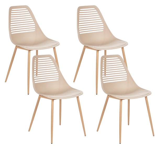 Sada 4 jedálenských stoličiek béžová sedadlo zo syntetiky kovové nohy moderný minimalistický štýl kuchyňa jedáleň