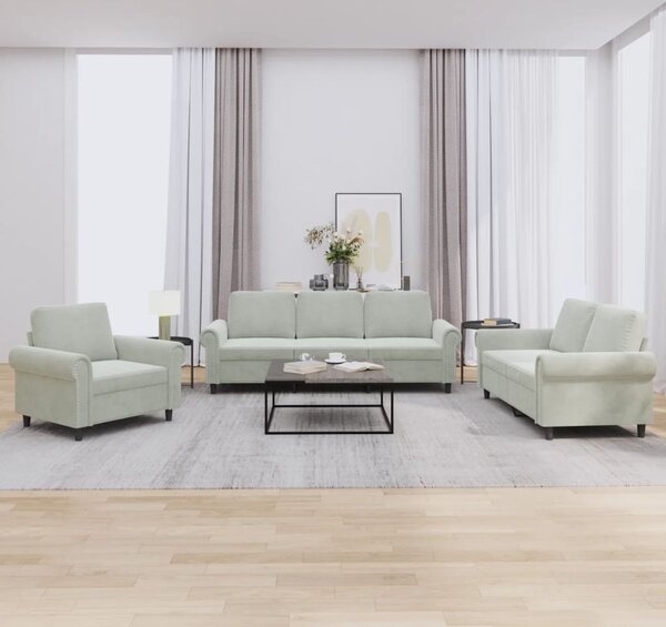 Maison Exclusive – 3-dielna sedacia súprava s vankúmi, svetlosivý zamat