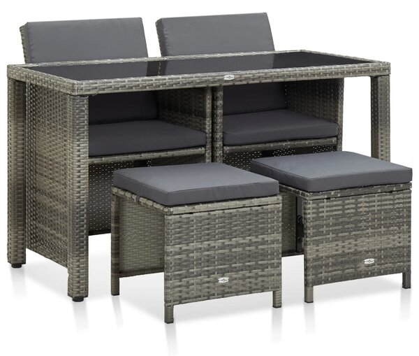 Maison Exclusive – 5-dielna záhradná jedálenská súprava s vankúšmi, poly ratan, sivá
