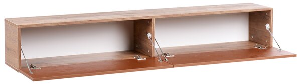 Závesná skrinka pod TV červená a hnedá 180 cm tv stolík na stenu minimalistický dizajn obývacia izba