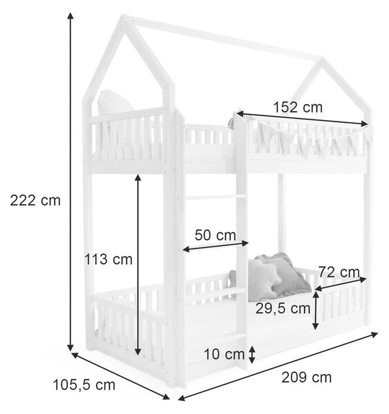 Poschodová posteľ Bianco 90x200 - prírodná
