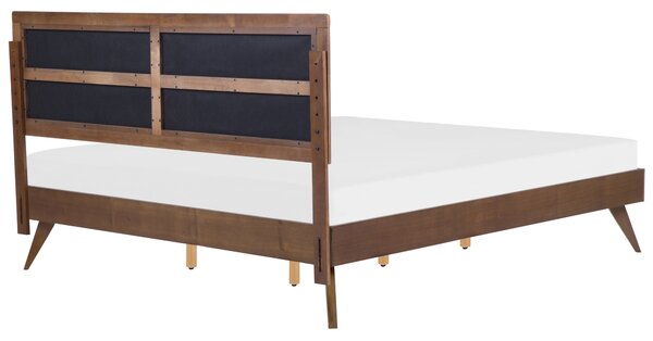 Posteľ sivá tmavý jaseň MDF 180 x 200 cm rám postele s čalúneným čelom lamelový rošt moderný tradičný štýl spálňa