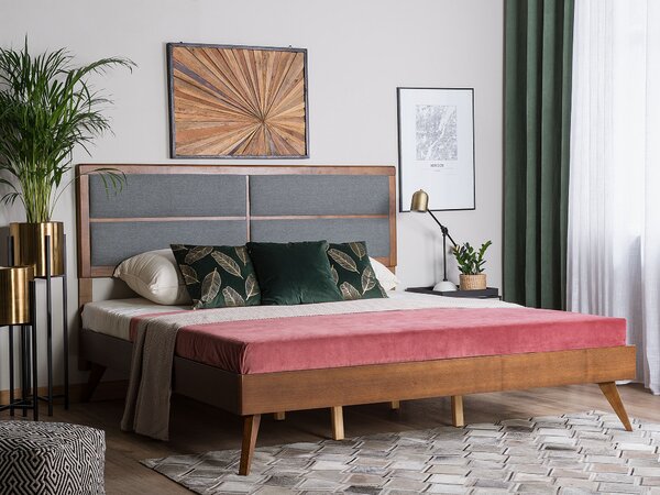 Posteľ sivá tmavý jaseň MDF 180 x 200 cm rám postele s čalúneným čelom lamelový rošt moderný tradičný štýl spálňa