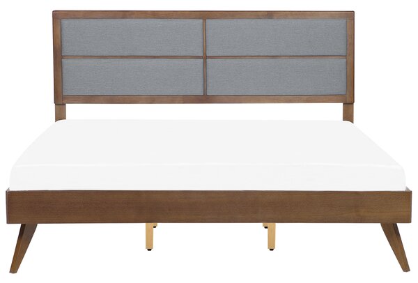 Posteľ sivá tmavý jaseň MDF 180 x 200 cm rám postele s čalúneným čelom lamelový rošt moderný tradičný štýl spálňa