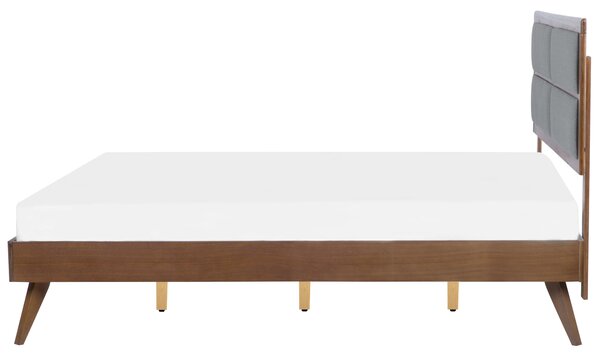 Posteľ sivá tmavý jaseň MDF 180 x 200 cm rám postele s čalúneným čelom lamelový rošt moderný tradičný štýl spálňa