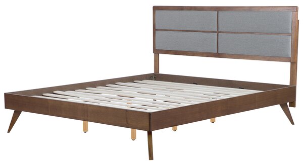 Posteľ sivá tmavý jaseň MDF 180 x 200 cm rám postele s čalúneným čelom lamelový rošt moderný tradičný štýl spálňa