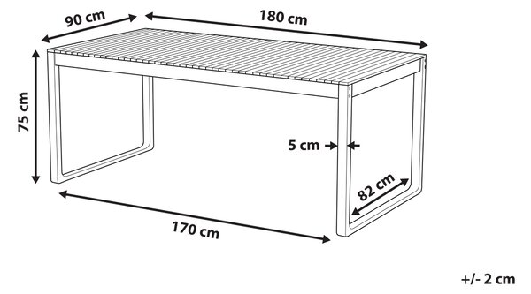 Záhradný jedálenský stôl svetlohnedý certifikované akáciové drevo 180 x 90 cm obdĺžnikový tvar rustikálny štýl