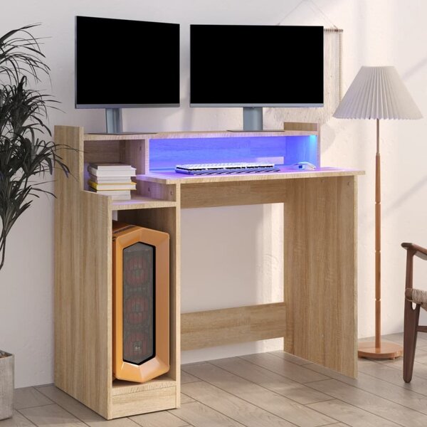 Maison Exclusive – písací stôl s LED osvetlením, dub Sonoma, 97 x 45 x 90 cm, drevený materiál