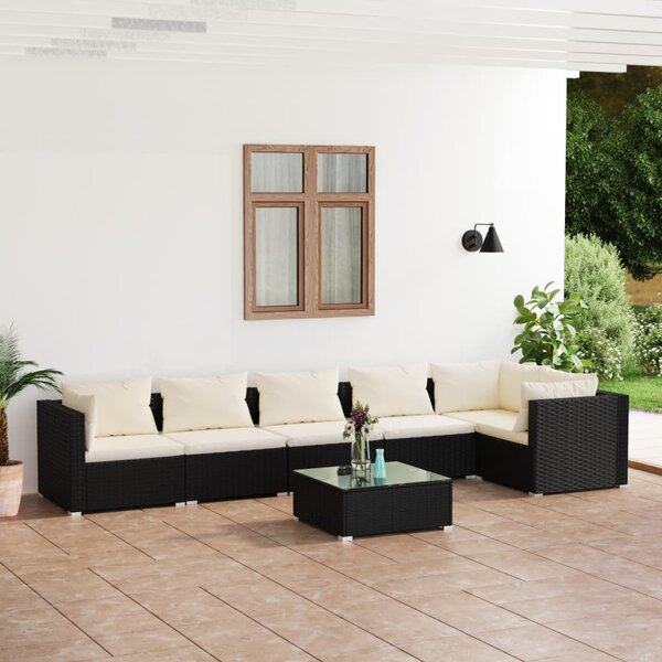 Maison Exclusive – 7-dielna záhradná súprava s vankúšmi z polyrotangu, čierna