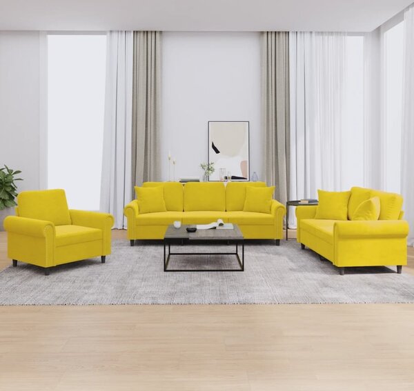 Maison Exclusive – 3-dielna sedacia súprava s vankúšmi, žltý zamat