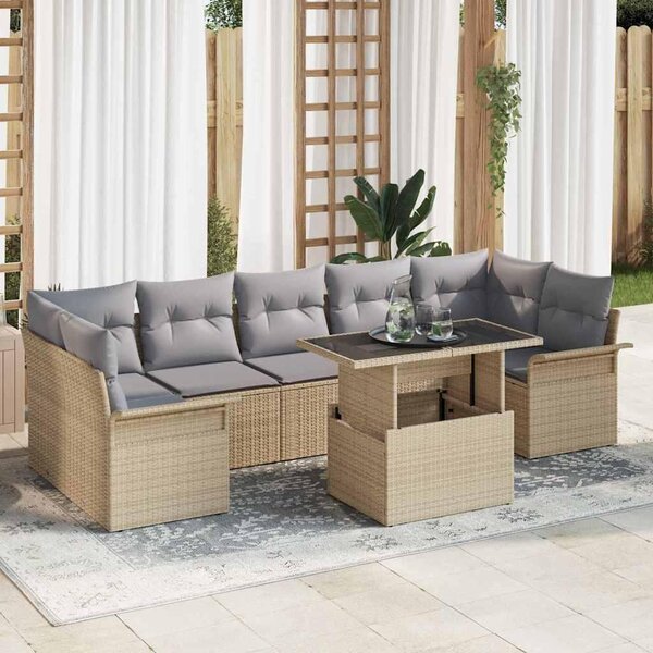 Maison Exclusive - Záhradná súprava pohoviek s vankúmi s úloným priestorom 8 ks Béová Poly Rattan
