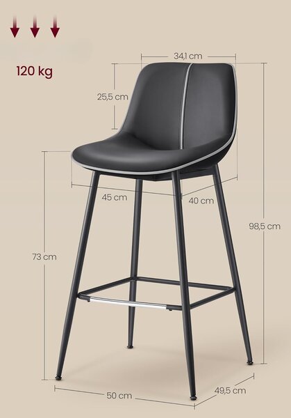 SONGMICS Súprava dvoch barových stoličiek VASAGLE PLACES II 98,5 cm čierna