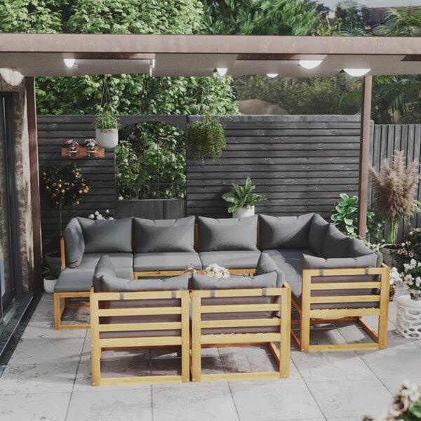 Maison Exclusive – 10-dielna záhradná súprava s vankúšmi z masívneho akátového dreva