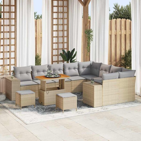 Maison Exclusive - Záhradná súprava s vankúmi 12 ks Béová Poly-rattan