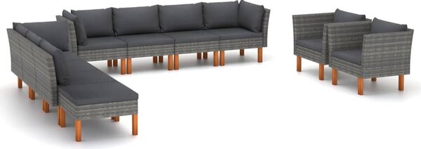 Maison Exclusive – 10-dielna záhradná súprava z polyrotangu a eukalyptového dreva, sivá