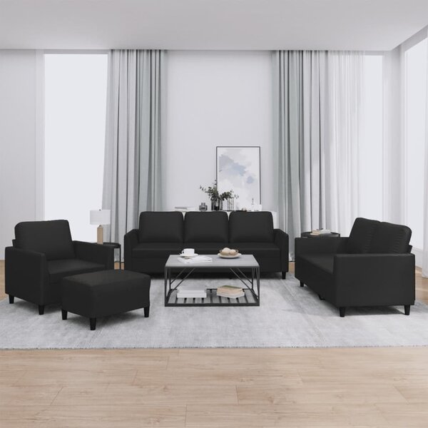 Maison Exclusive – 4-dielna sedacia súprava s vankúšmi, čierna umelá koža