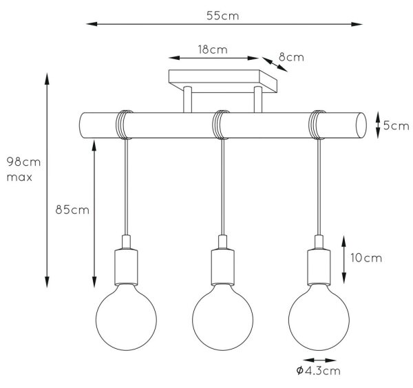 Lucide 08127/03/35 - Luster na lanku PAULIEN 3xE27/60W/230V
