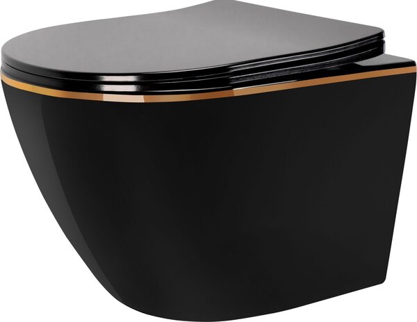 Závesná WC misa REA CARLO MINI RIMLES DUR/FLAT/ZM BLACK GOLD
