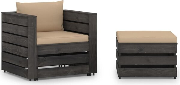 Maison Exclusive – 2-dielna záhradná súprava s vankúšmi, sivá, impregnované drevo