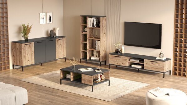 Kalune Design Súprava nábytku do obývacej izby RI6 borovica Atlantic/antracit