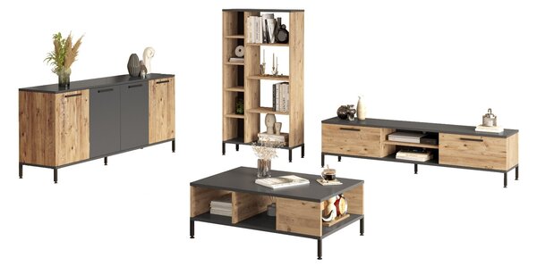 Kalune Design Súprava nábytku do obývacej izby RI6 borovica Atlantic/antracit