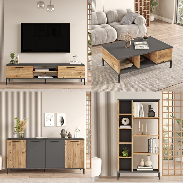 Kalune Design Súprava nábytku do obývacej izby RI6 borovica Atlantic/antracit