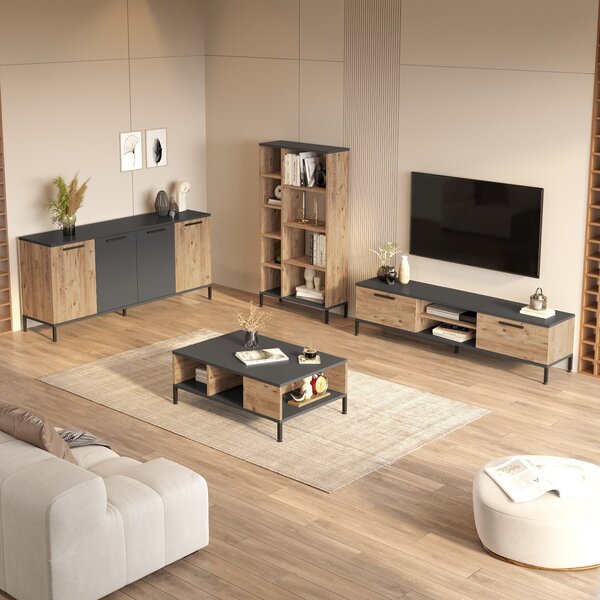 Kalune Design Súprava nábytku do obývacej izby RI6 borovica Atlantic/antracit