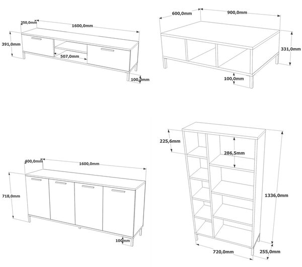 Kalune Design Súprava nábytku do obývacej izby RI6 borovica Atlantic/antracit