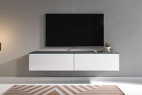 Nízka komoda s LED, antracitová, biela s vysokým leskom, 140/30/33 cm P & B - Online Only drobný nábytok, Online Only