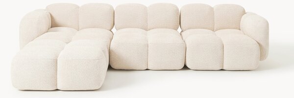 Modulárna pohovka z plyšového buklé s taburetkou Tayla (4-miestna) (ľavá/pravá)